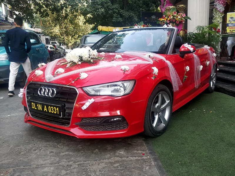 Red Luxury Audi A3 Convertible for Wedding on Rent